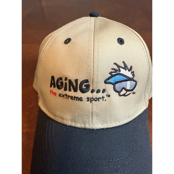 Hat Aging The Extreme Sport Funny Novelty Baseball Cap Tan Black Y2K Otto - Picture 2 of 5